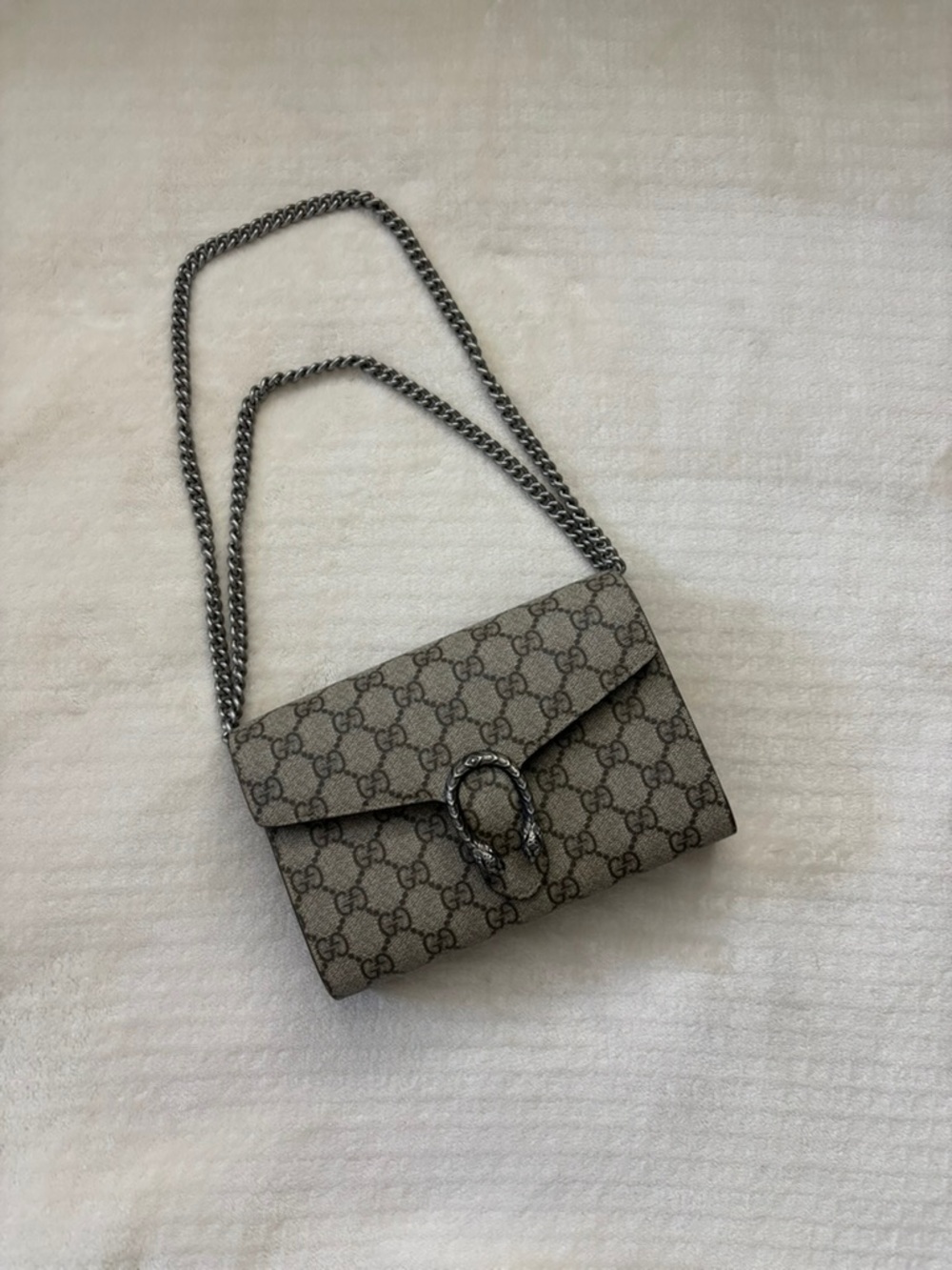 Gucci Beige GG Supreme Dionysus Small Shoulder Bag with Silver Chain - Picture 1 of 12